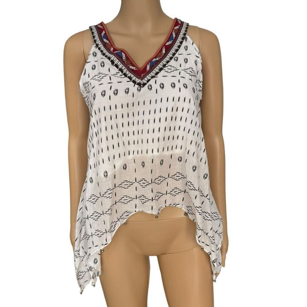Raga 100% cotton embroidered v-neck halter tank blouse size S